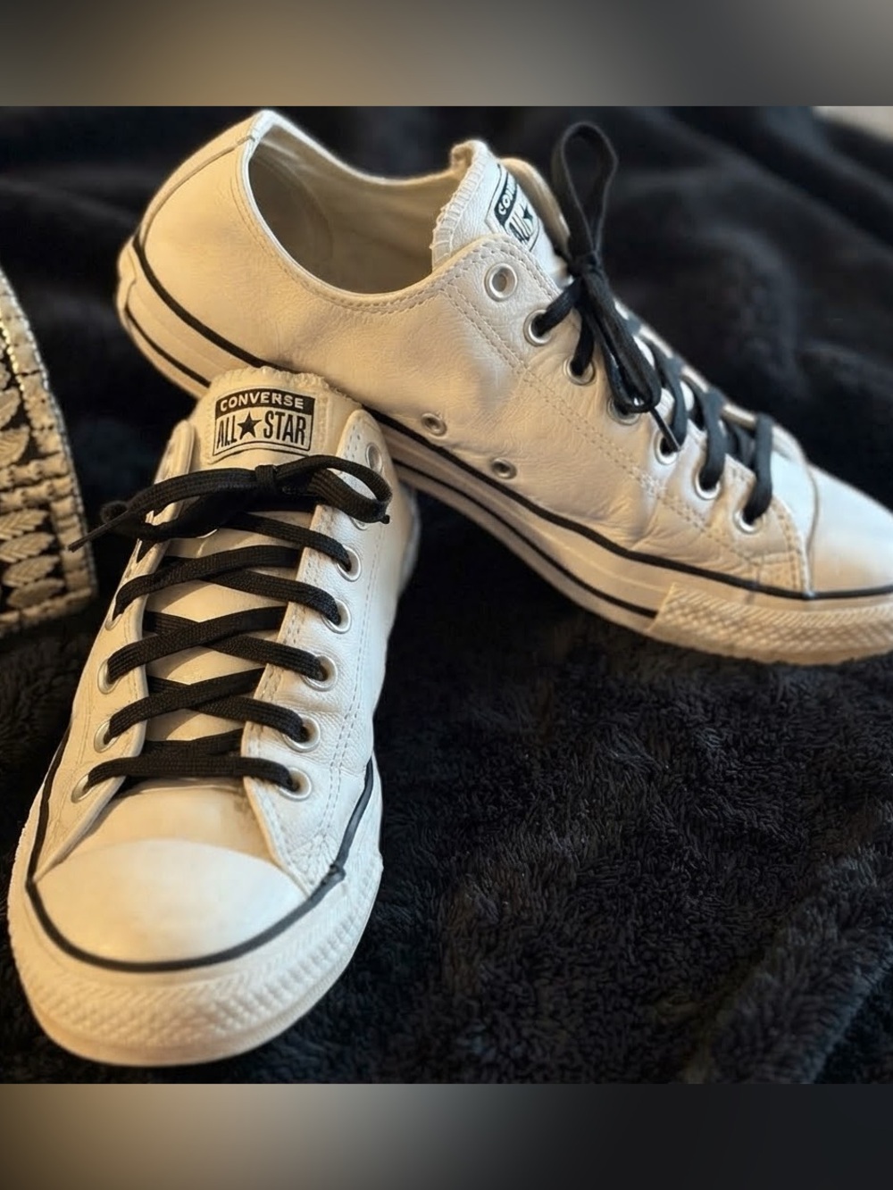 Converse All Star Leather Low Top Sneakers – White/Black – Men's 10 / Women's 12 - Picture 2 of 10